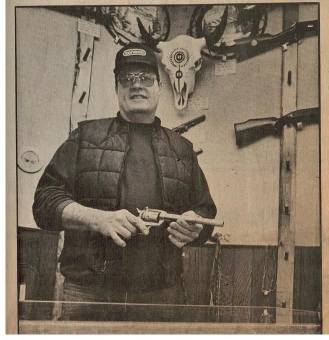 Jim, founder of Northwest Trading Post, featured in a newspaper photo circa 1994