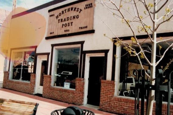The original Northwest Trading Post storefront on East 1st Street in Powell, Wyoming